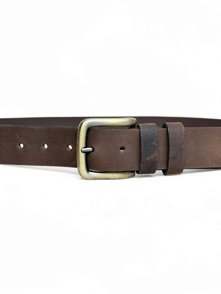 Men's Heavy-Duty Genuine Full-Grain Leather Belt – Double Loop & Brass Buckle (Image 3)