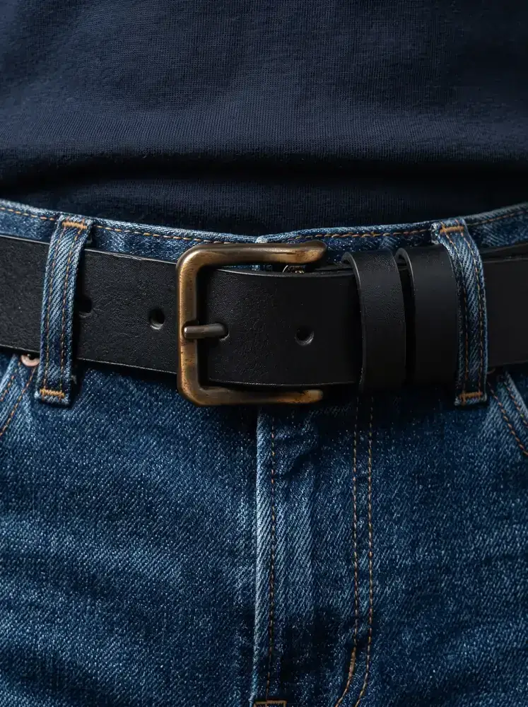 Men's Heavy-Duty Genuine Full-Grain Leather Belt – Double Loop & Brass Buckle (Image 2)