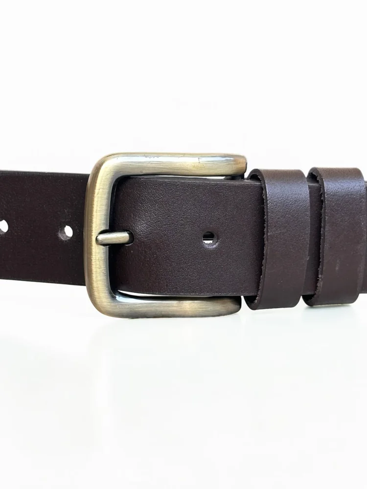Men's Heavy-Duty Genuine Full-Grain Leather Belt – Double Loop & Brass Buckle (Image 4)
