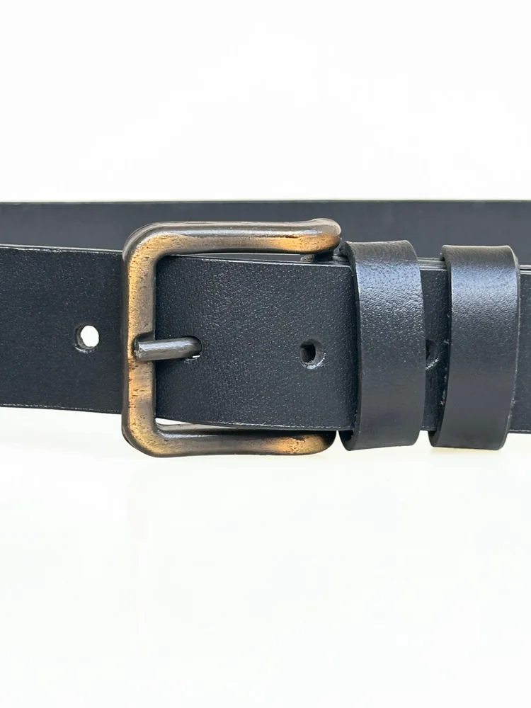 Men's Heavy-Duty Genuine Full-Grain Leather Belt – Double Loop & Brass Buckle (Image 4)