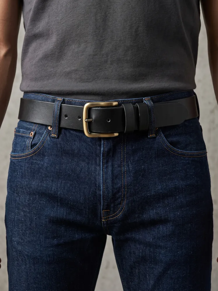 Men's Heavy-Duty Genuine Full-Grain Leather Belt – Double Loop & Brass Buckle (Image 2)