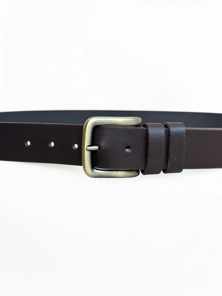 Men's Heavy-Duty Genuine Full-Grain Leather Belt – Double Loop & Brass Buckle (Image 3)