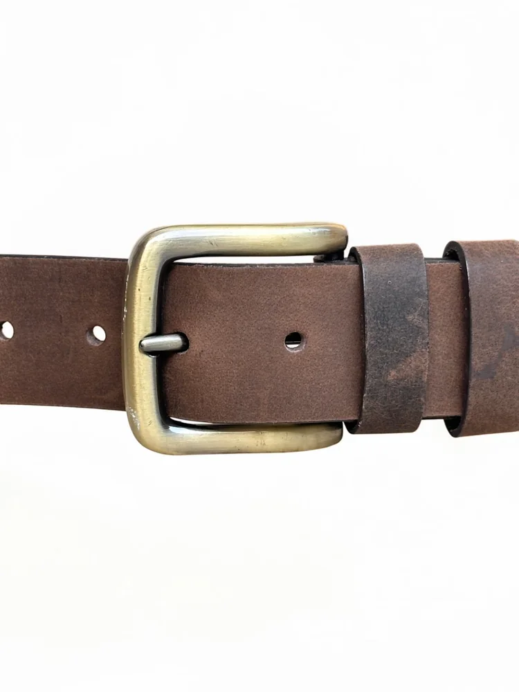 Men's Heavy-Duty Genuine Full-Grain Leather Belt – Double Loop & Brass Buckle (Image 4)