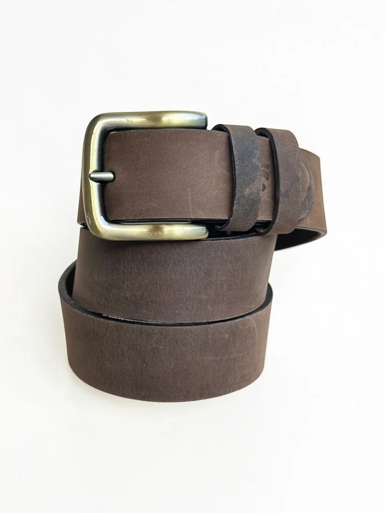 Men's Heavy-Duty Genuine Full-Grain Leather Belt – Double Loop & Brass Buckle (Image 5)