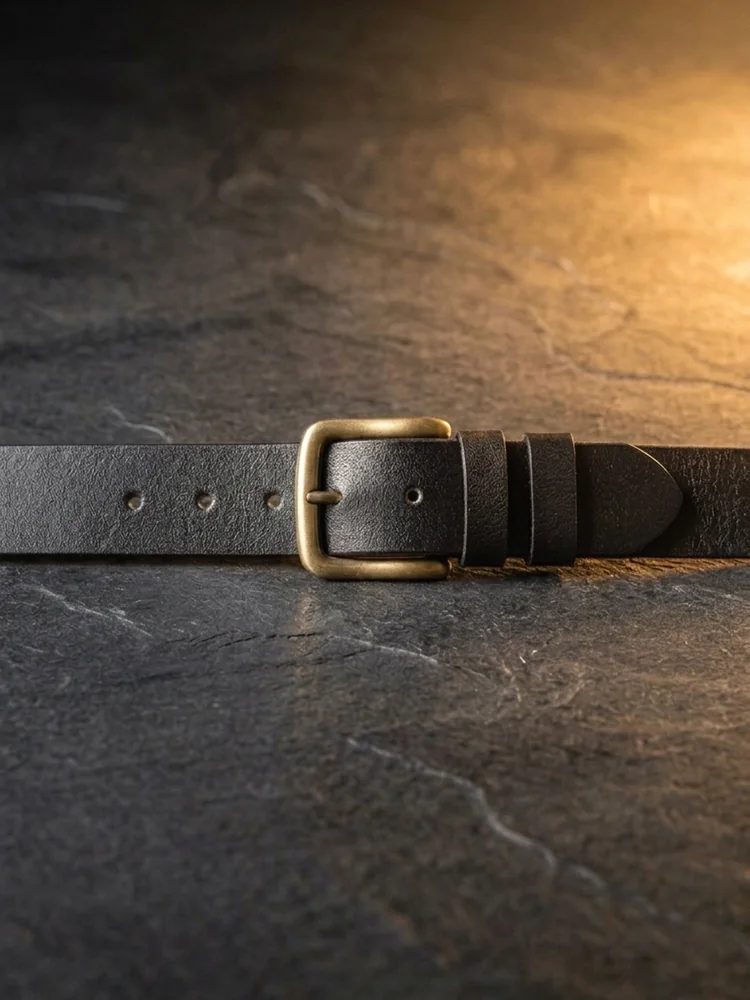 Men's Heavy-Duty Genuine Full-Grain Leather Belt – Double Loop & Brass Buckle