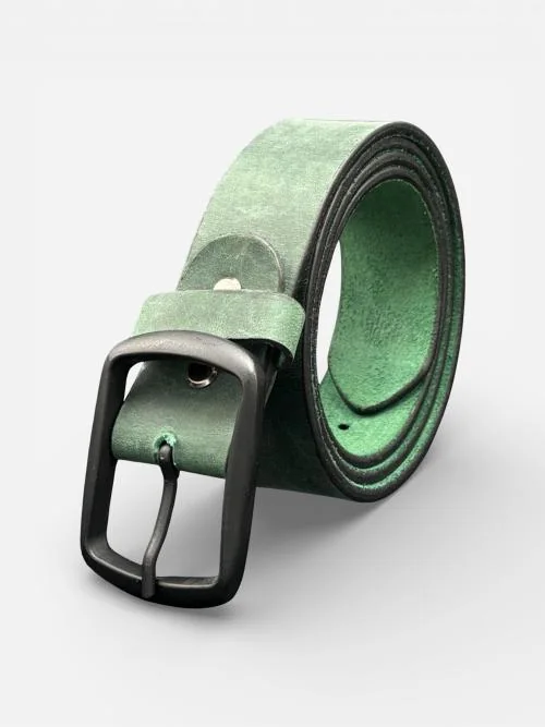 Green Leather Belt, Black Buckle