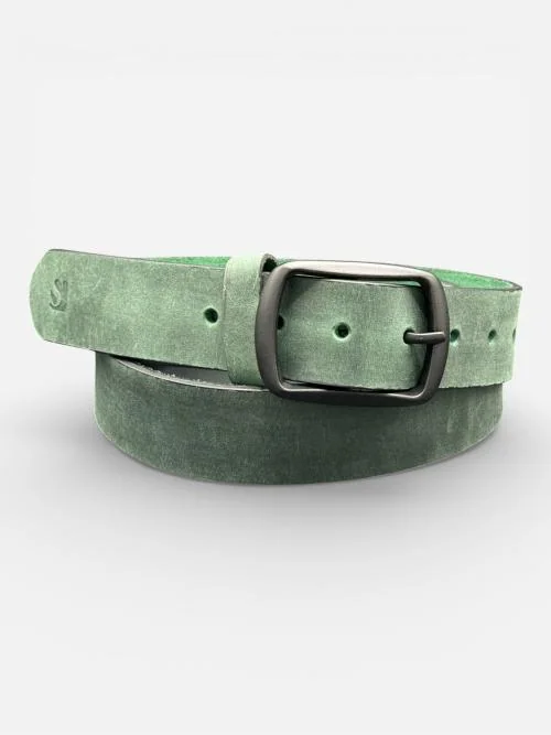 Green Leather Belt, Black Buckle (Image 2)
