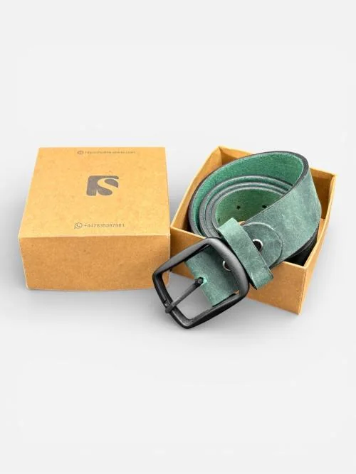 Green Leather Belt, Black Buckle (Image 4)