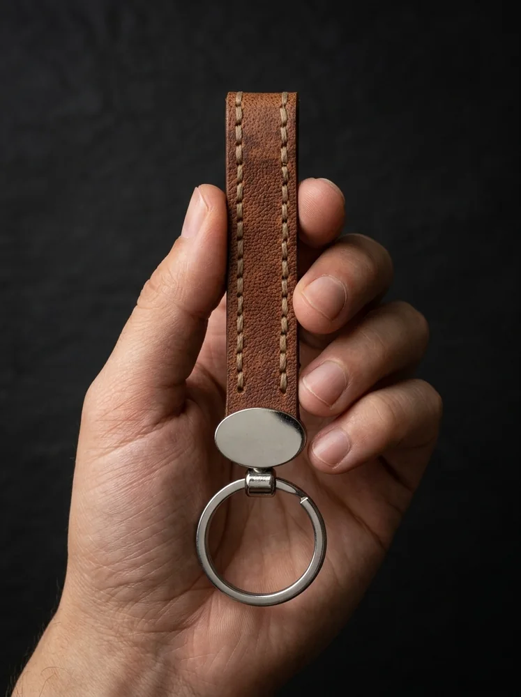 Leather Strap Keychain with Medallion (Image 2)