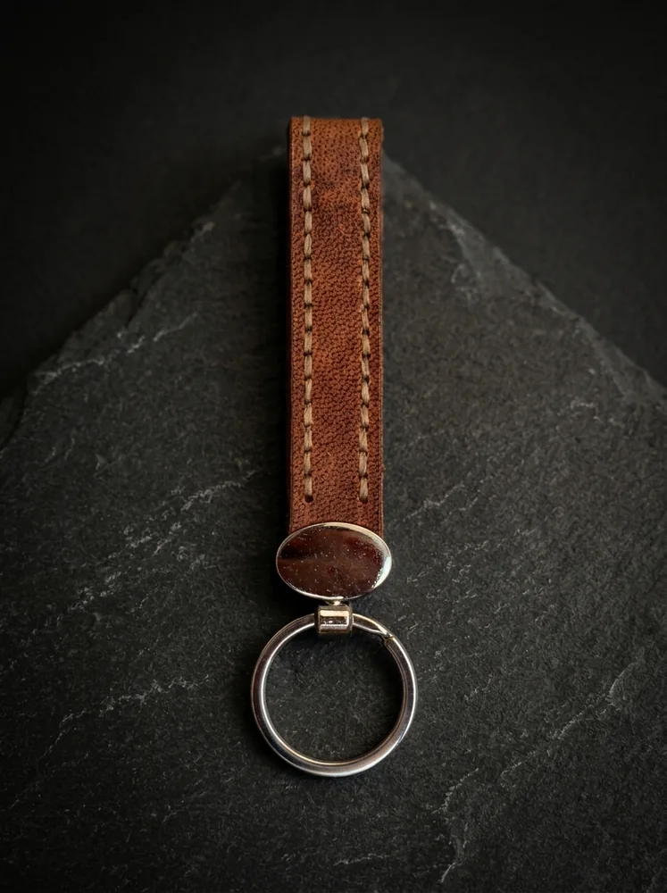 Leather Strap Keychain with Medallion