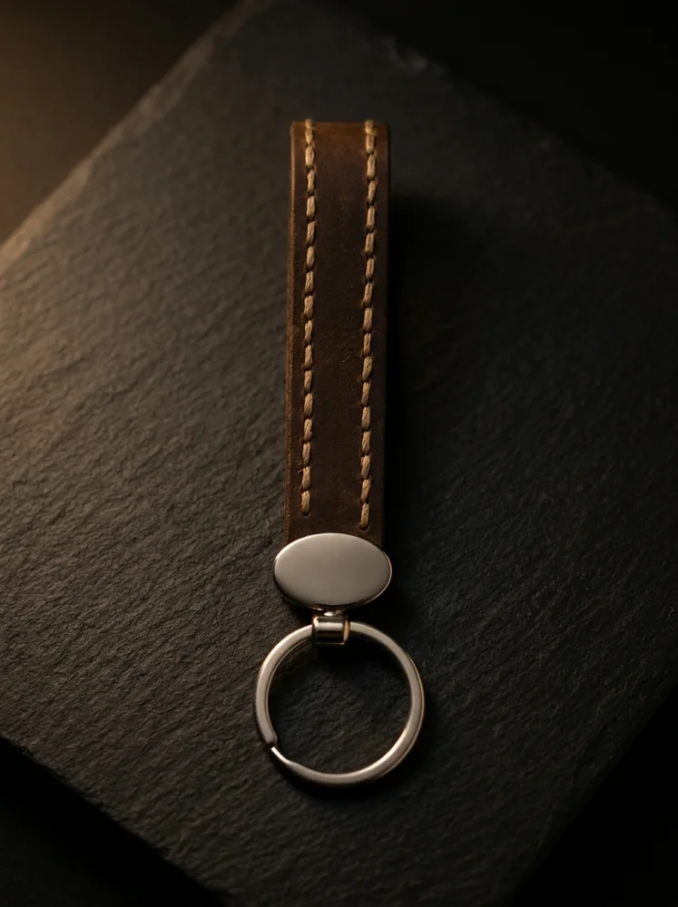 Leather Strap Keychain with Medallion