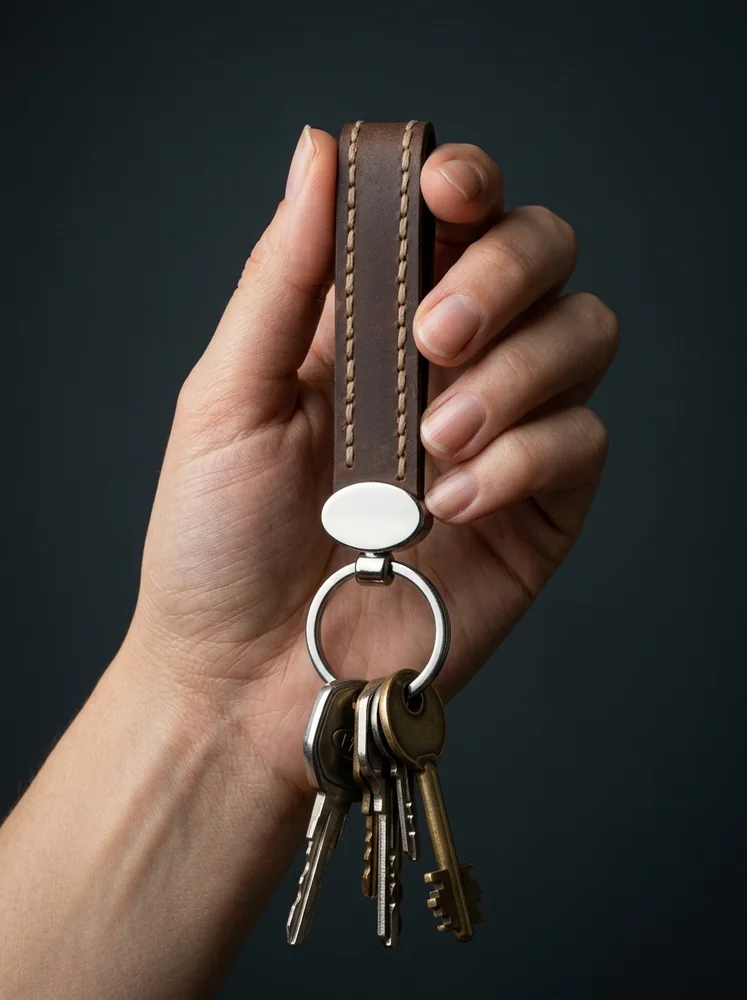 Leather Strap Keychain with Medallion (Image 2)