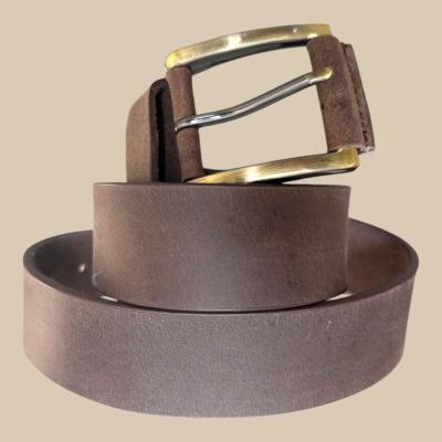 Men’s Crazy Brown Leather Belt with Golden Buckle