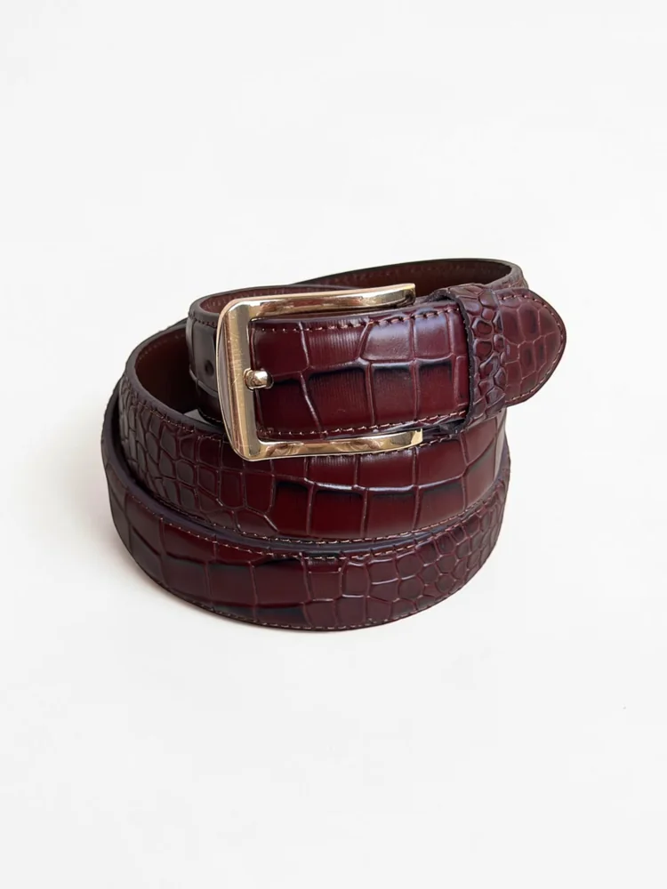 Men's Crocodile Embossed Leather Belt – Gold Buckle (Image 12)