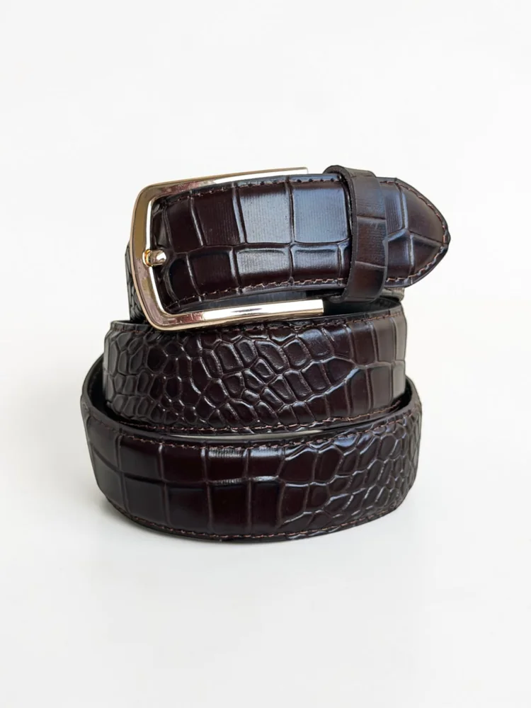 Men's Crocodile Embossed Leather Belt – Gold Buckle (Image 17)