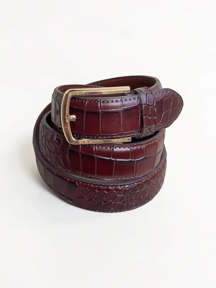 Men's Crocodile Embossed Leather Belt – Gold Buckle (Image 8)