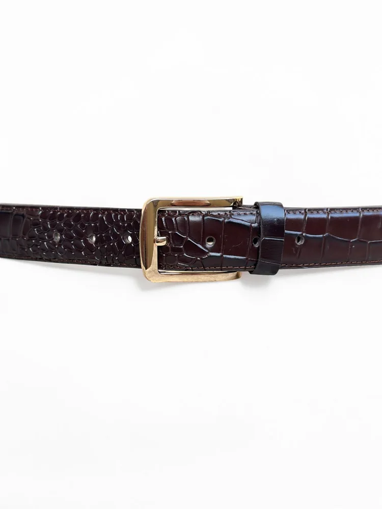 Men's Crocodile Embossed Leather Belt – Gold Buckle (Image 11)