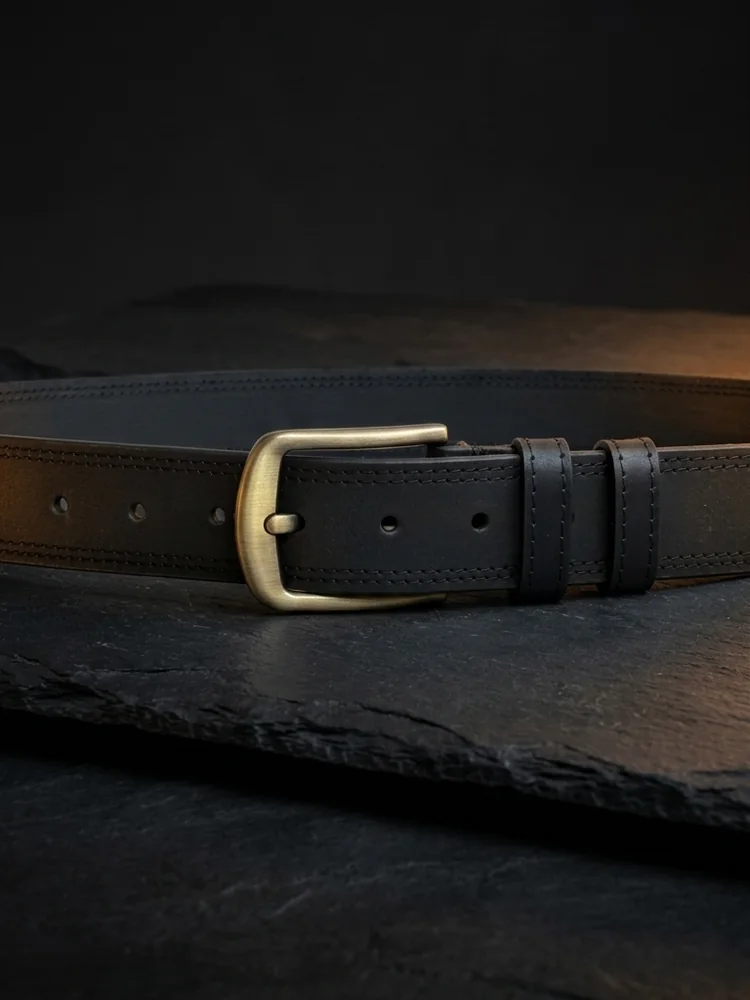 Men's Double-Stitched Cowhide Leather Belt