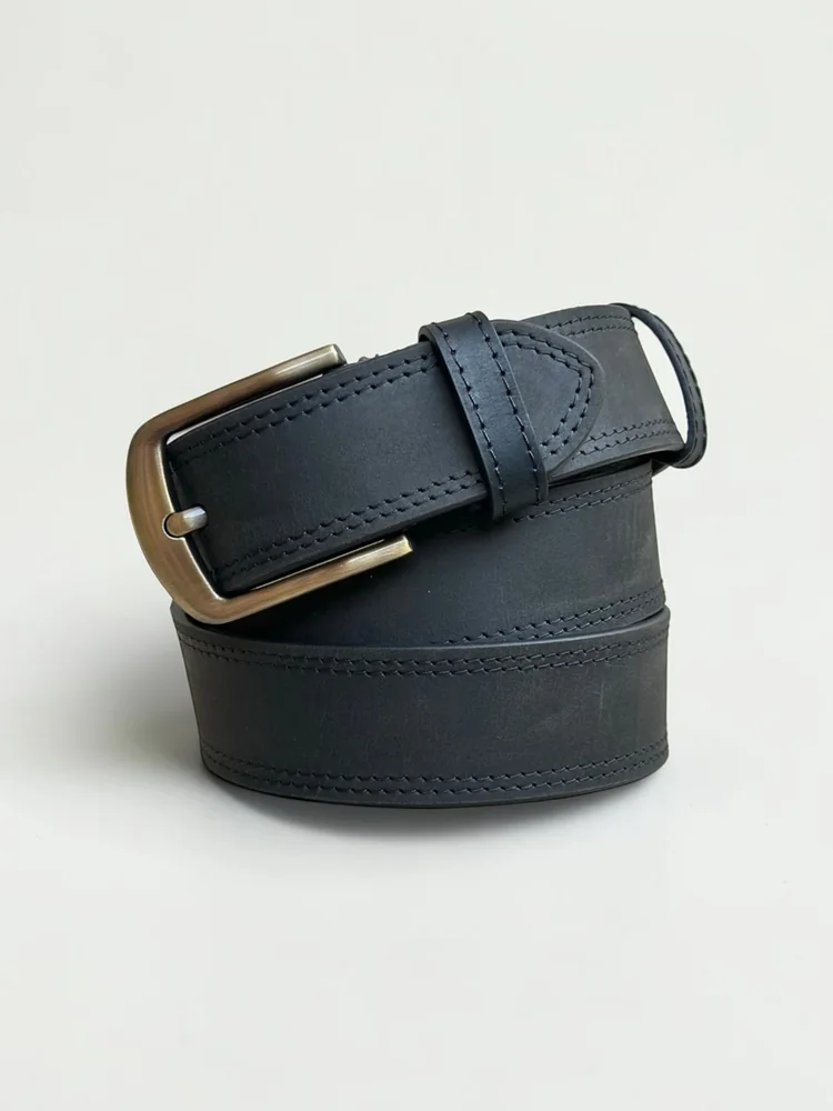 Men's Double-Stitched Cowhide Leather Belt (Image 5)