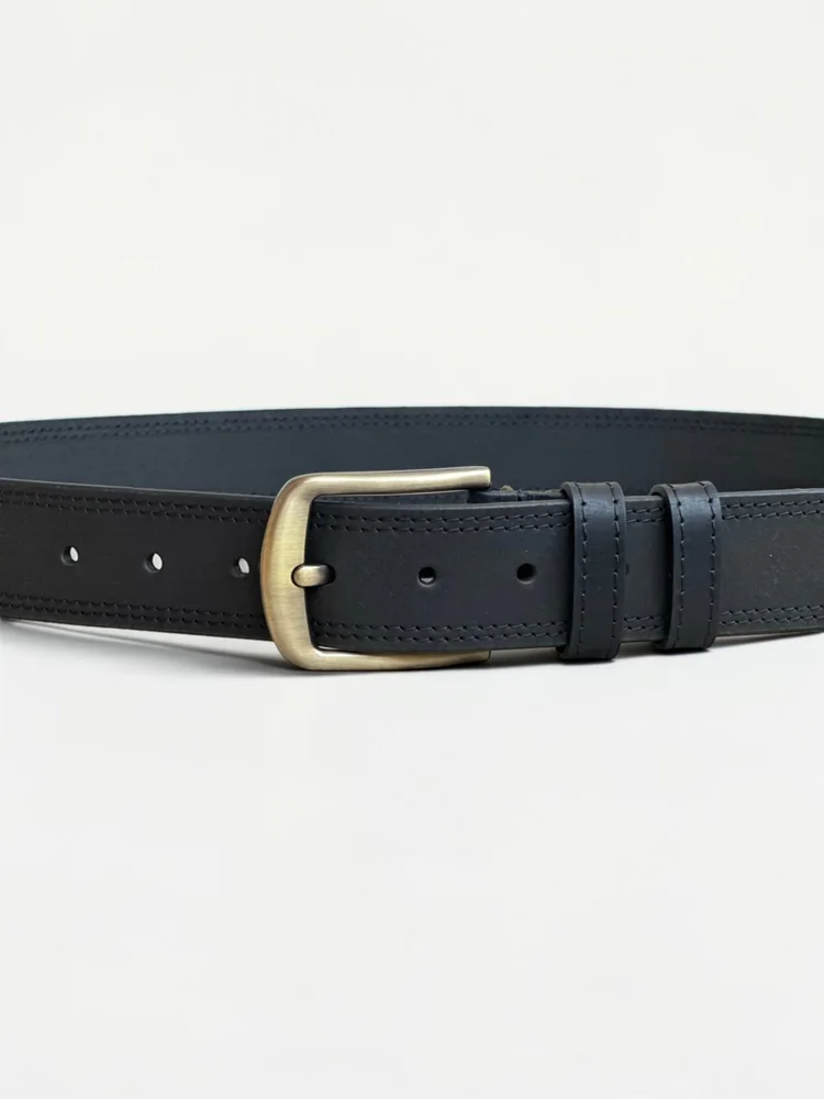 Men's Double-Stitched Cowhide Leather Belt (Image 4)