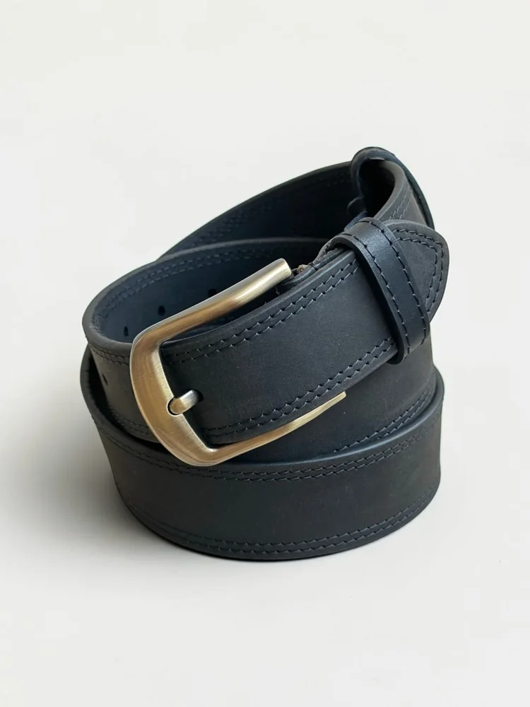 Men's Double-Stitched Cowhide Leather Belt (Image 6)