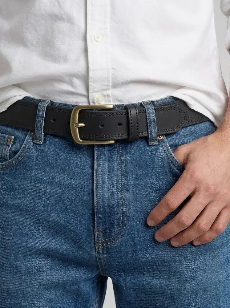 Men's Double-Stitched Cowhide Leather Belt (Image 2)