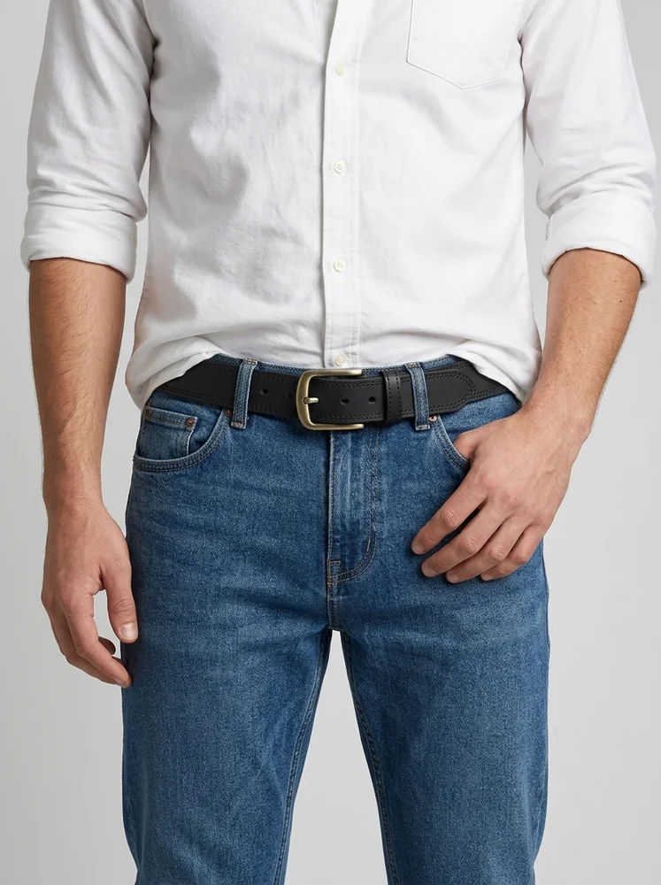Men's Double-Stitched Cowhide Leather Belt (Image 3)