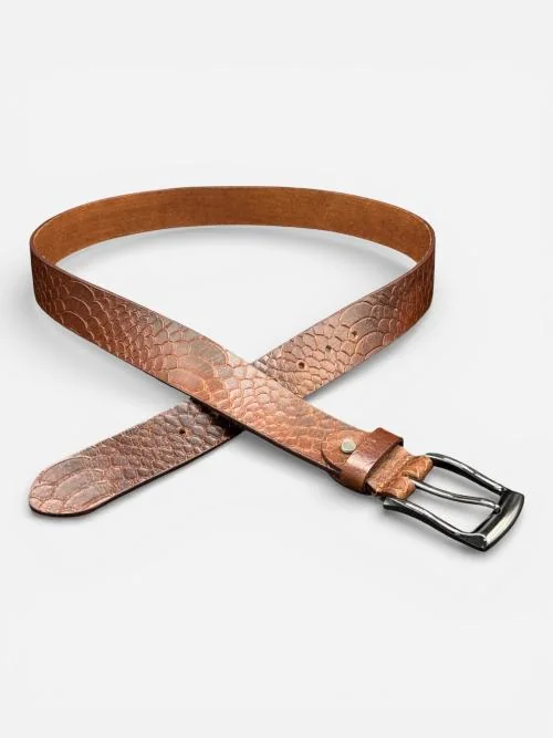 Mens Embossed Cowhide Leather Belt - Gunmetal Buckle (Image 2)