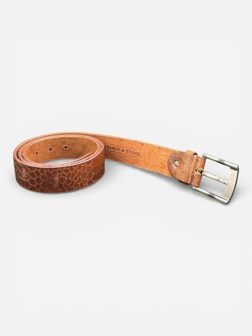 Mens Embossed Cowhide Leather Belt - Gunmetal Buckle (Image 3)