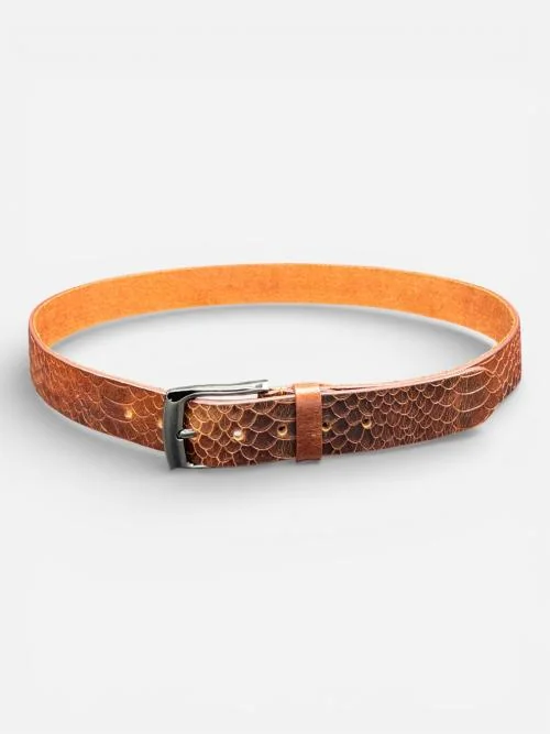 Mens Embossed Cowhide Leather Belt - Gunmetal Buckle (Image 4)