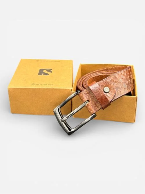 Mens Embossed Cowhide Leather Belt - Gunmetal Buckle (Image 5)