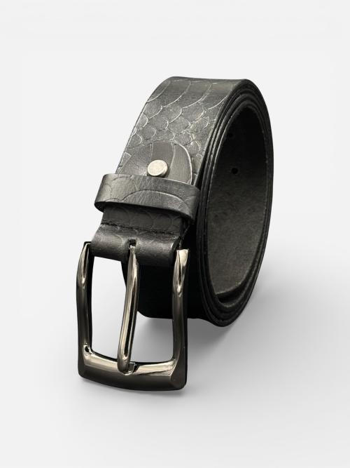 Mens Embossed Cowhide Leather Belt - Gunmetal Buckle