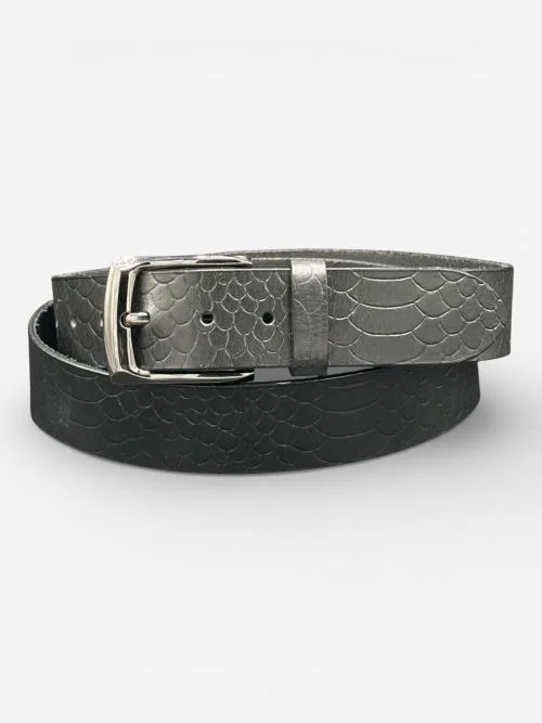 Mens Embossed Cowhide Leather Belt - Gunmetal Buckle (Image 2)