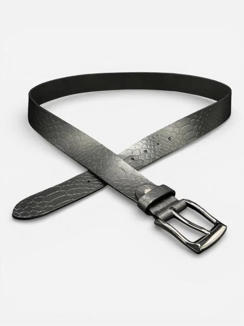 Mens Embossed Cowhide Leather Belt - Gunmetal Buckle (Image 3)