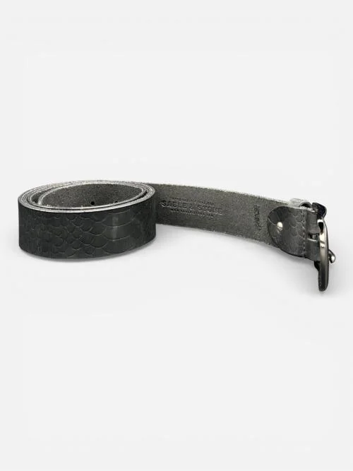 Mens Embossed Cowhide Leather Belt - Gunmetal Buckle (Image 4)
