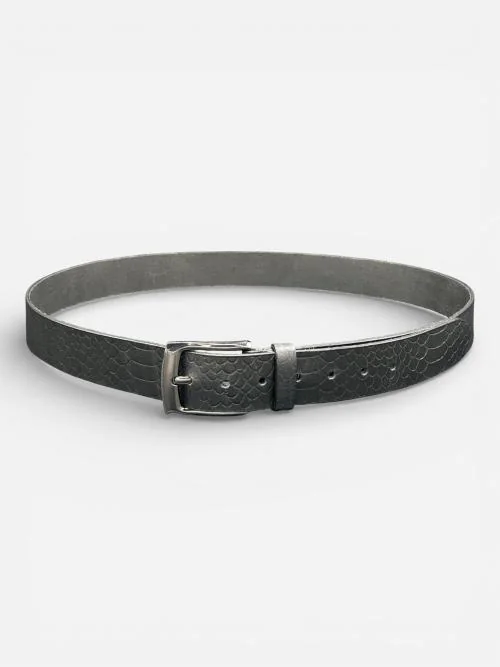 Mens Embossed Cowhide Leather Belt - Gunmetal Buckle (Image 5)