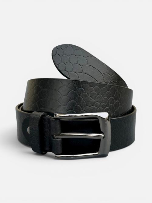 Mens Embossed Cowhide Leather Belt - Gunmetal Buckle