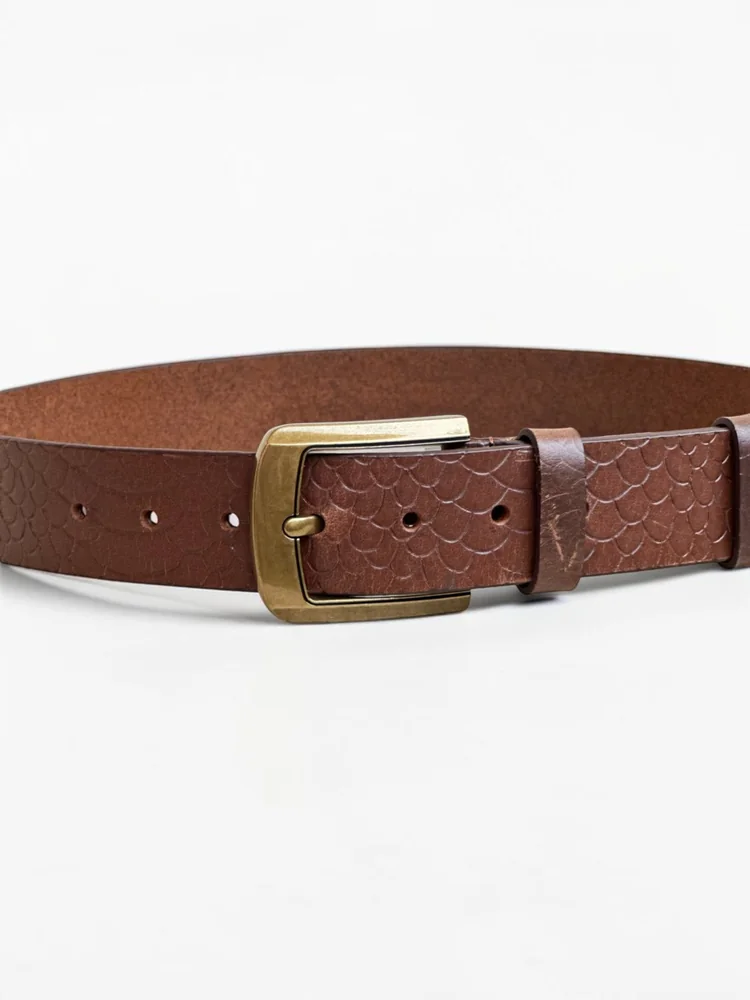 Men's Embossed Cowhide Leather Belt – Floral Basketweave (Image 4)