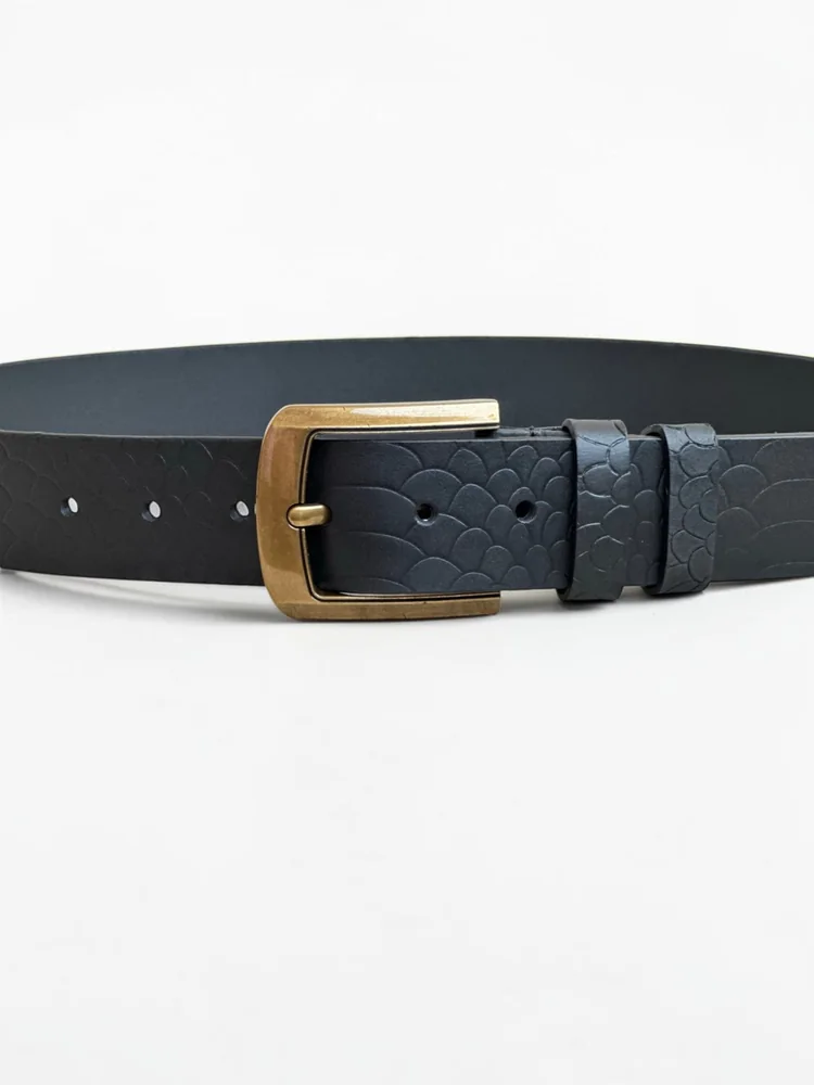 Men's Embossed Cowhide Leather Belt – Floral Basketweave (Image 4)