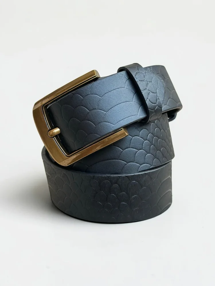 Men's Embossed Cowhide Leather Belt – Floral Basketweave (Image 5)