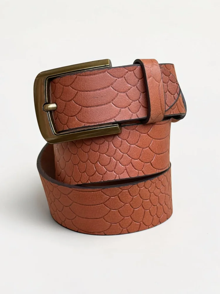 Men's Embossed Cowhide Leather Belt – Floral Basketweave (Image 5)
