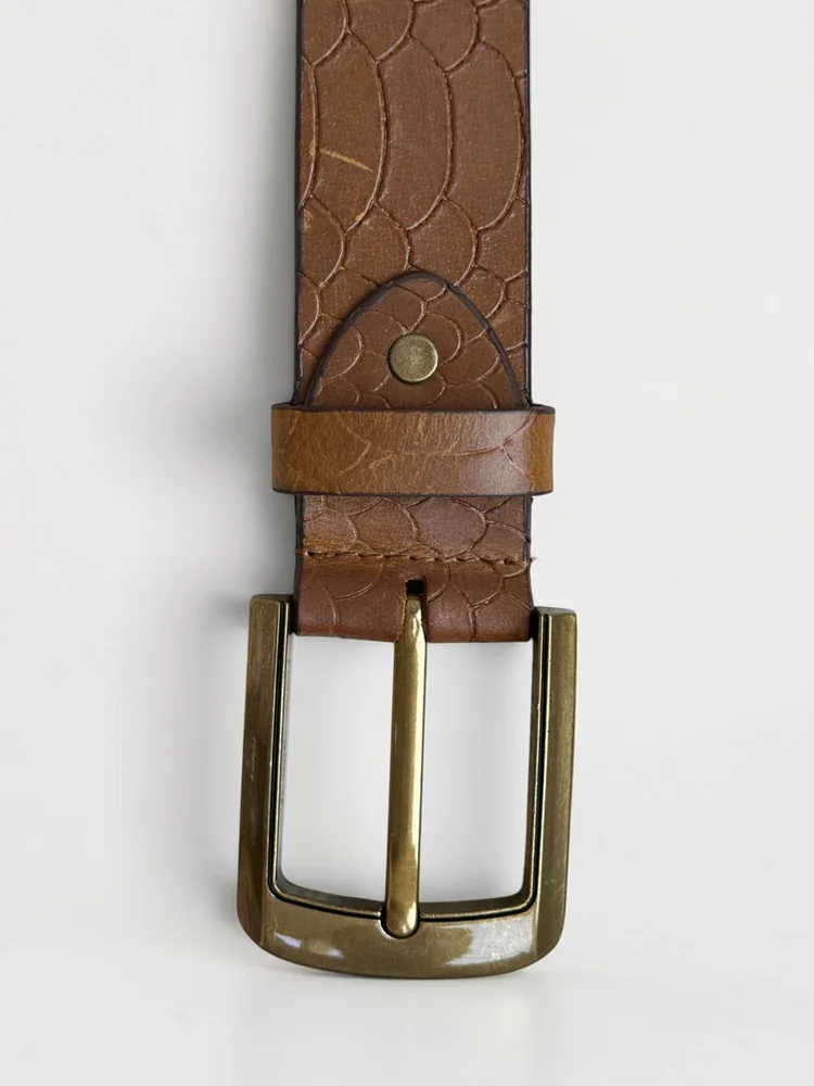 Men's Embossed Cowhide Leather Belt – Floral Basketweave (Image 7)