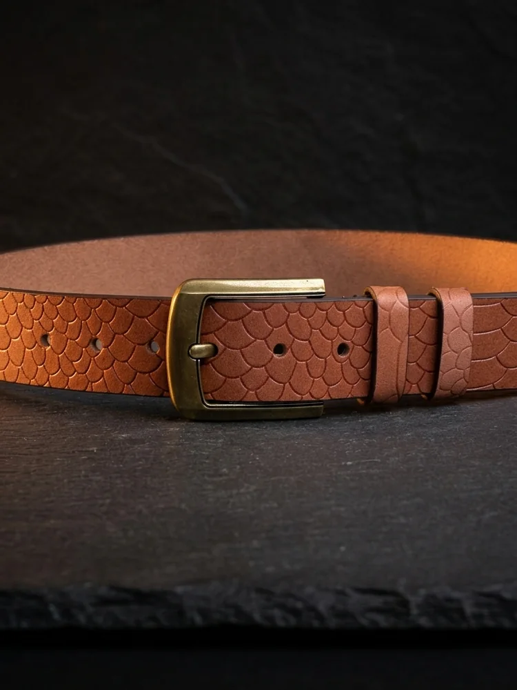 Men's Embossed Cowhide Leather Belt – Floral Basketweave