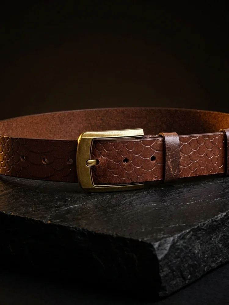 Men's Embossed Cowhide Leather Belt – Floral Basketweave
