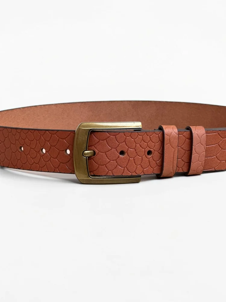 Men's Embossed Cowhide Leather Belt – Floral Basketweave (Image 4)