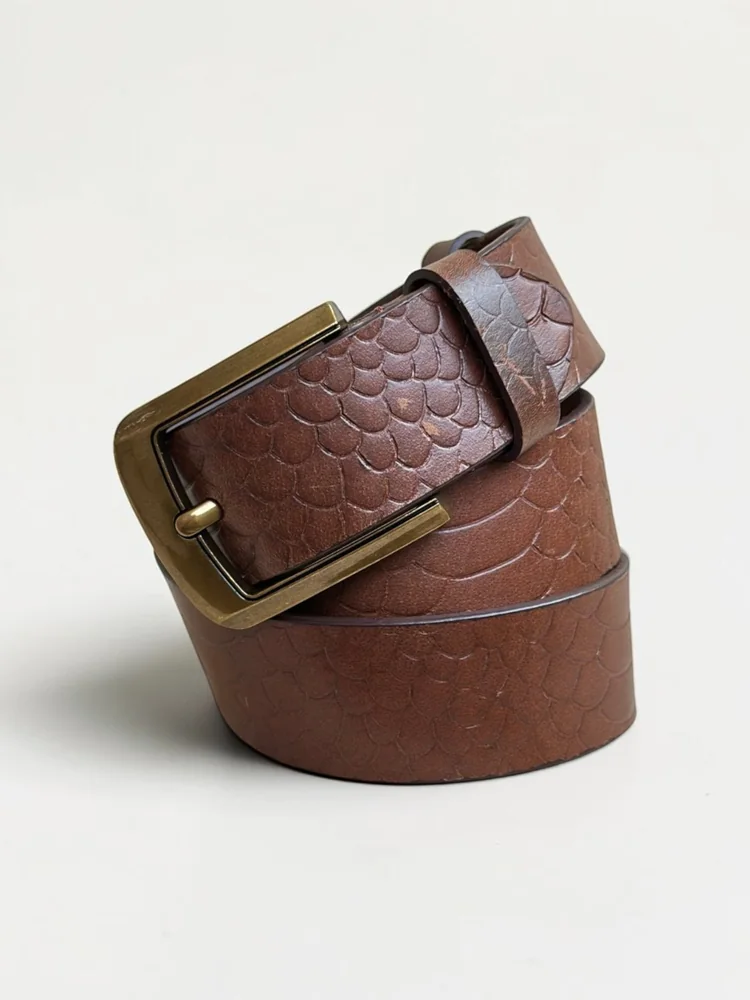 Men's Embossed Cowhide Leather Belt – Floral Basketweave (Image 5)