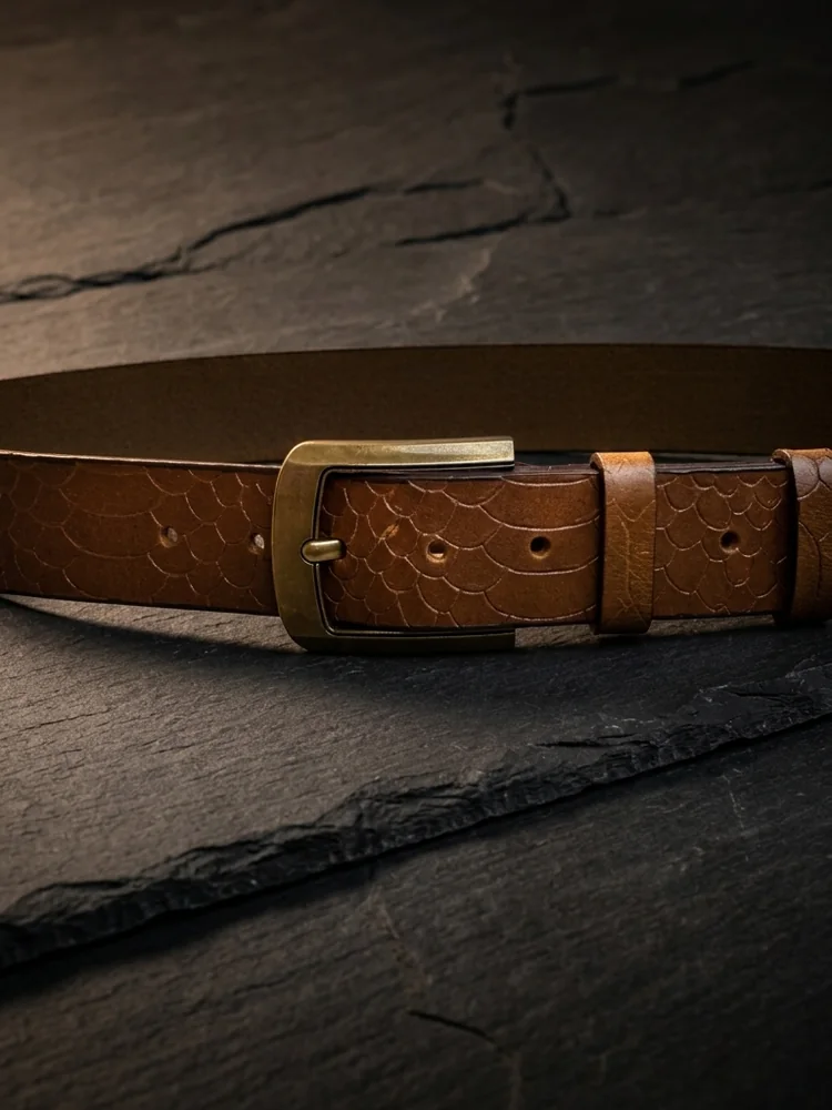 Men's Embossed Cowhide Leather Belt – Floral Basketweave