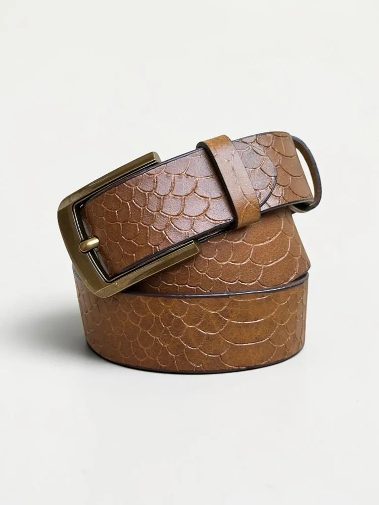 Men's Embossed Cowhide Leather Belt – Floral Basketweave (Image 5)