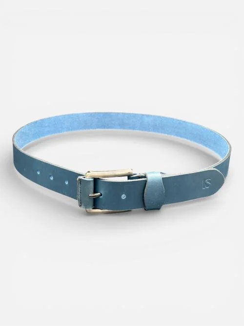 Men's Navy Blue Leather Belt (Image 2)
