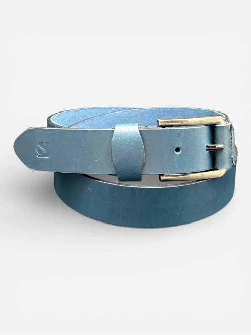 Men's Navy Blue Leather Belt (Image 3)